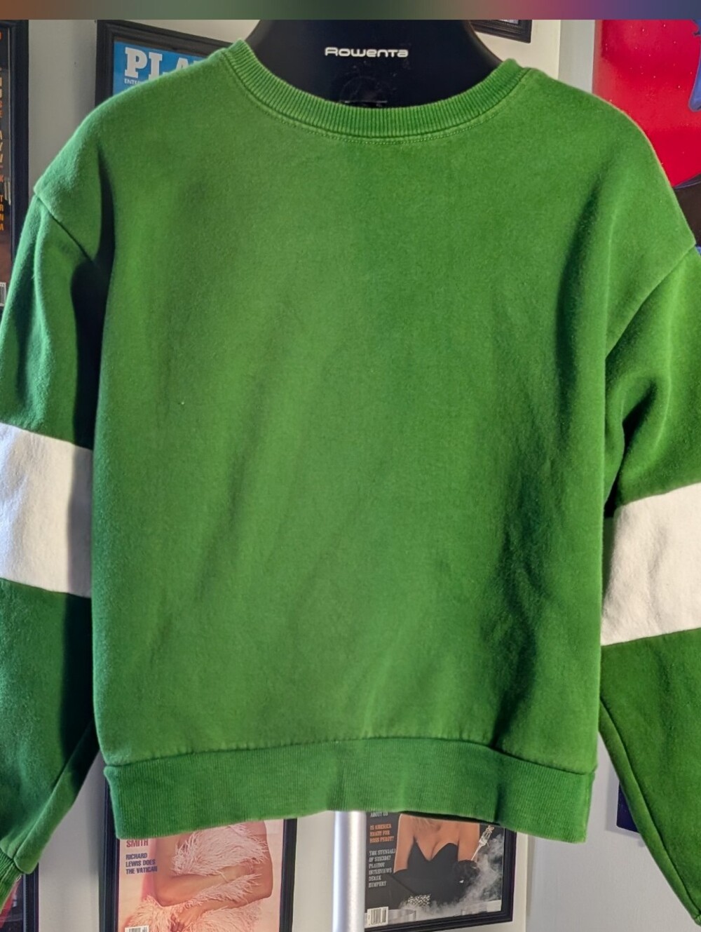 Green Crewneck Sweatshirt with White Sleeve Stripe